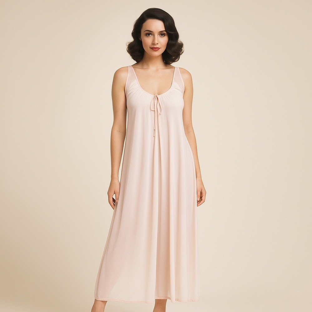 Vintage 70s Tosca Pink Nylon Nightgown Maxi‎ Gown Sheer Tricot Lingerie Romantic